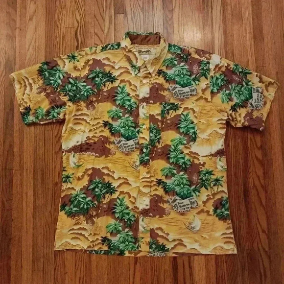 Wrangler Western Wear Mens Hawaiian Button Down Shirt Size XL Short Sleeve - Picture 1 of 5